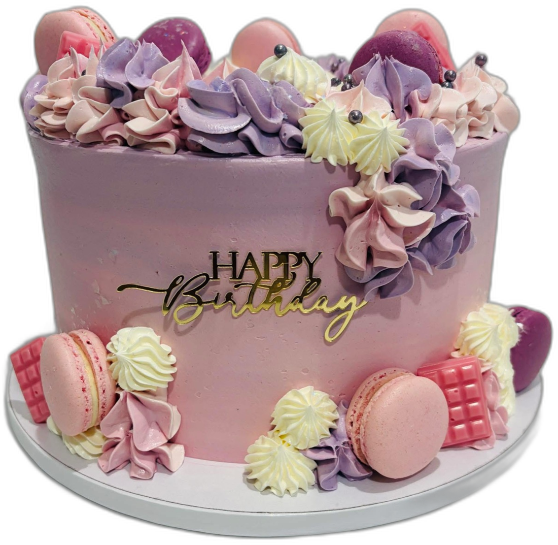 Ružová torta s makrónkami — Torty Exclusive